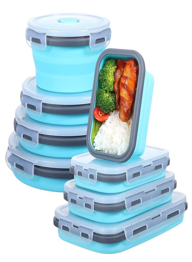 Kifmurase 8 Pack Collapsible Food Storage Containers with Lid, Silicone Foldable Rectangle Round Food Prep Containers Bowl, Stacking Camper Lunch Box for Leftovers Meals, Microwave Dishwasher Safe - Image 1